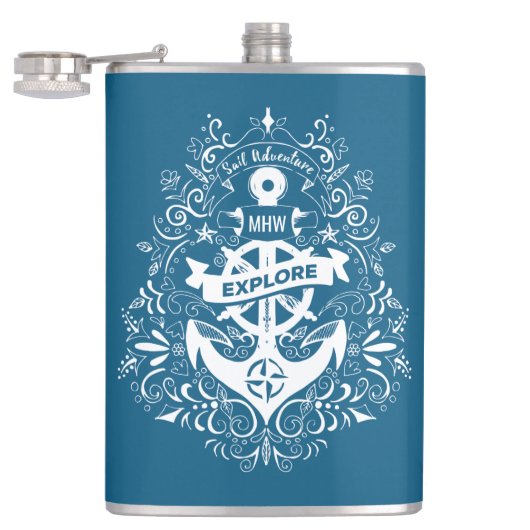 Decoratieve aangepaste monogram voor anker heupfles (Geopend)