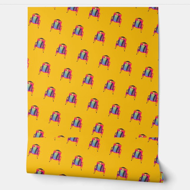 Decoratieve abstracte stoel diagonaal geel behang (Afrollen)