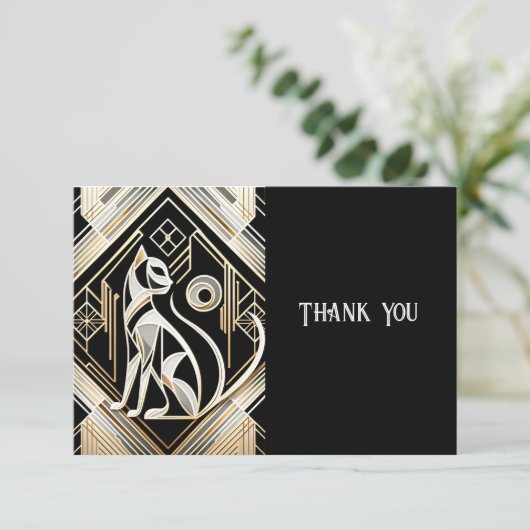 Decoratieve Abstracte zwarte kat dank u kaart (Staand voorkant)