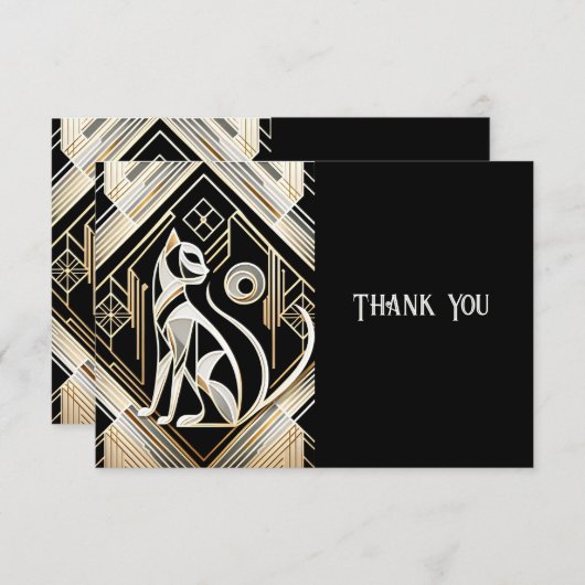 Decoratieve Abstracte zwarte kat dank u kaart (Voorkant / Achterkant)