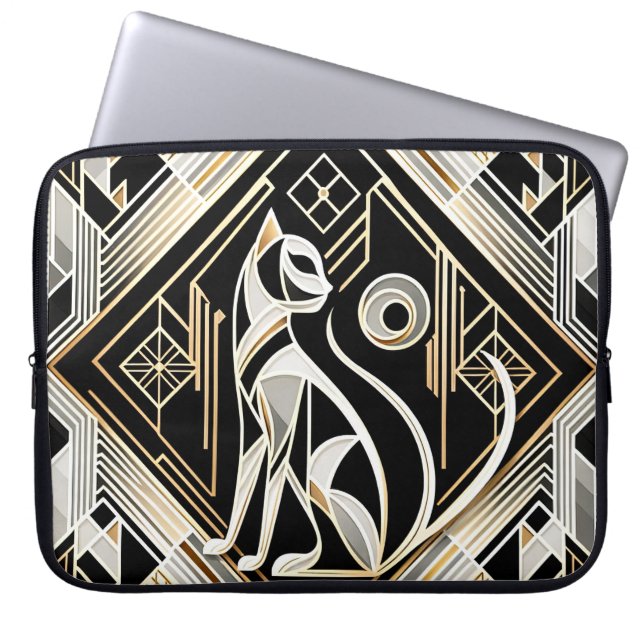 Decoratieve Abstracte zwarte kat laptophoes Laptop Sleeve (Voorkant)