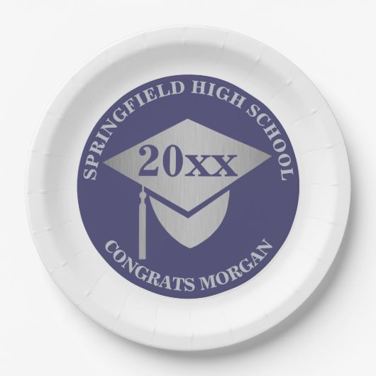 Decoratieve afstuderen Navy Blue Silver Papieren Bordje (Voorkant)
