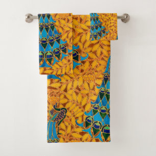 decoratieve art nouveau pauwen en bomen bad handdoek