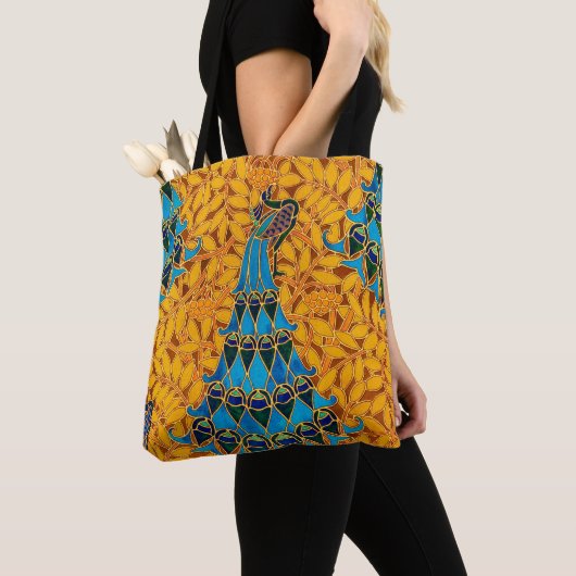 decoratieve art nouveau pauwen en bomen tote bag (Dichtbij)