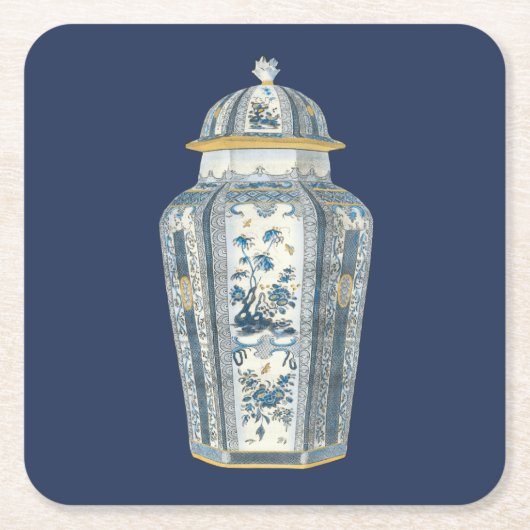 Decoratieve Aziatische urine in blauw en wit Kartonnen Onderzetters (Voorkant)
