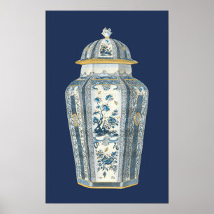 Decoratieve Aziatische urine in blauw en wit Poster