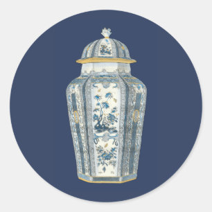 Decoratieve Aziatische urine in blauw en wit Ronde Sticker