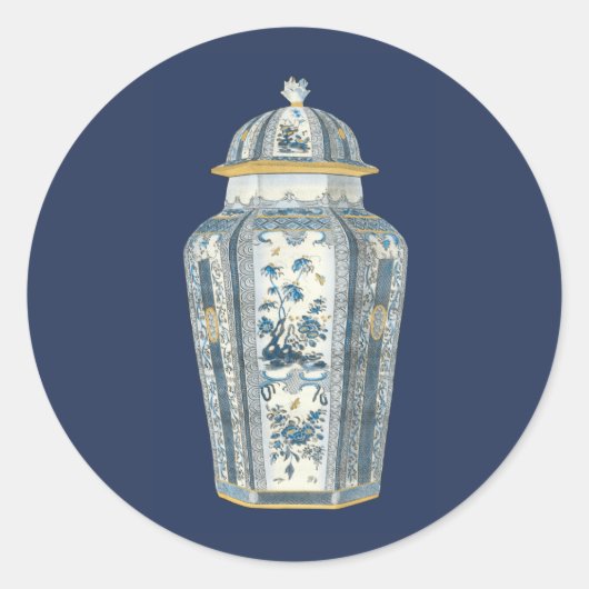 Decoratieve Aziatische urine in blauw en wit Ronde Sticker (Voorkant)