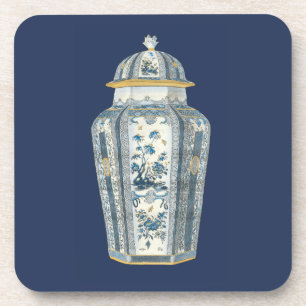 Decoratieve Aziatische Urn in Blauw & Wit Bier Onderzetter