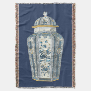 Decoratieve Aziatische Urn in Blauw & Wit Deken
