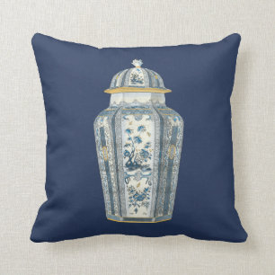 Decoratieve Aziatische Urn in Blauw & Wit Kussen