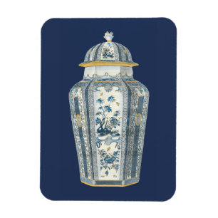 Decoratieve Aziatische Urn in Blauw & Wit Magneet