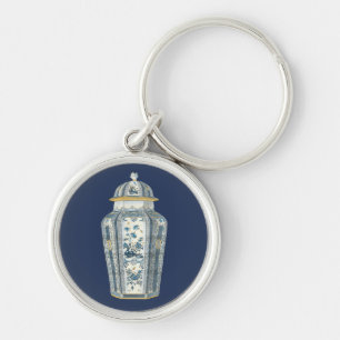 Decoratieve Aziatische Urn in Blauw & Wit Sleutelhanger