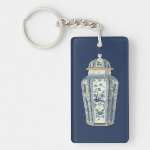Decoratieve Aziatische Urn in Blauw & Wit Sleutelhanger