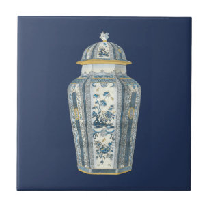 Decoratieve Aziatische Urn in Blauw & Wit Tegeltje