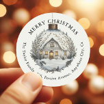 Decoratieve Bauble Christmas Retouradres Ronde Sticker<br><div class="desc">Een decoratief kerstretour adreslabel. Het ontwerp is voorzien van een waterverf afbeelding van een sierlijke kerstbal,  met het kopje MERRY CHRISTMAS en de familienaam en het adres.</div>