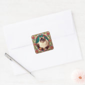 Decoratieve Birman Kat Kleurrijke Bloemen Rand Vierkante Sticker (Envelop)