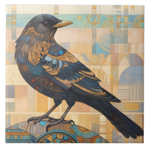 Decoratieve Blackbird Bird Art Earth Tone Sinaasap Tegeltje