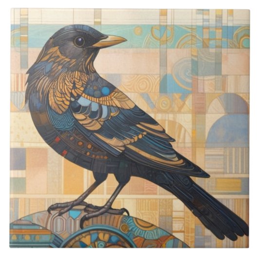 Decoratieve Blackbird Bird Art Earth Tone Sinaasap Tegeltje (Voorkant)