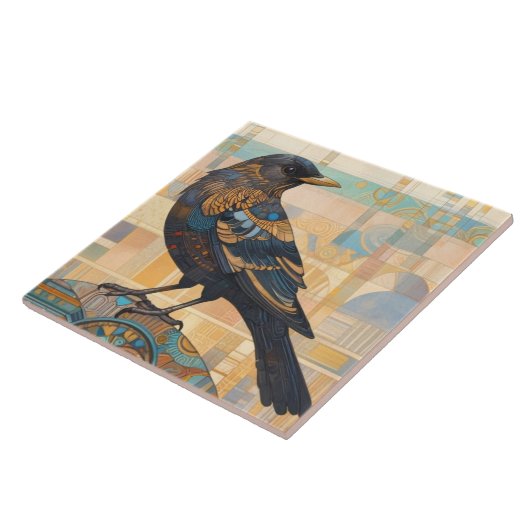 Decoratieve Blackbird Bird Art Earth Tone Sinaasap Tegeltje (Zijkant)