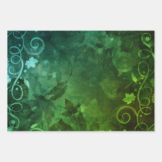 Decoratieve bladeren en bladeren in valkleuren inpakpapier vel (Voorkant 3)