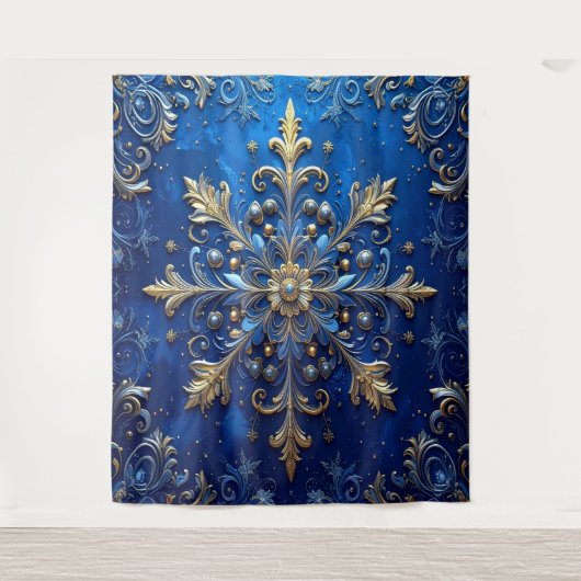 Decoratieve Blauwe Gouden Feest Achtergrond Wandkleed (Voorkant)