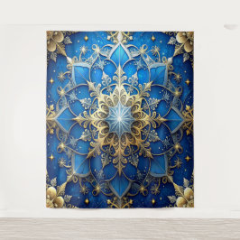 Decoratieve Blauwe Gouden Feest Achtergrond Wandkleed
