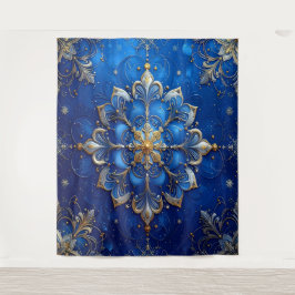 Decoratieve Blauwe Gouden Feest Achtergrond Wandkleed