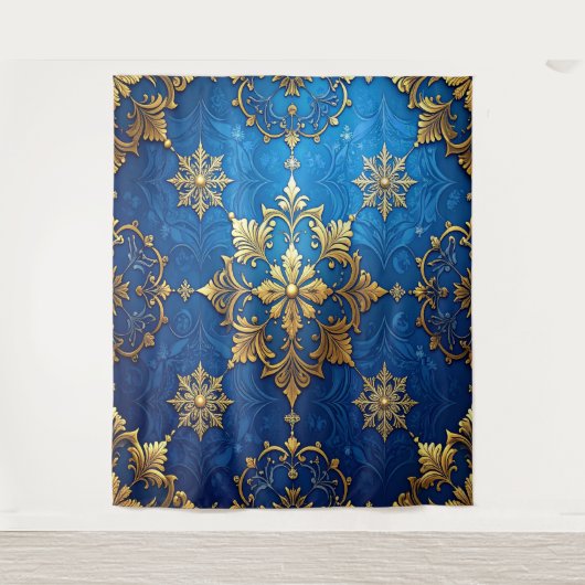 Decoratieve Blauwe Gouden Feest Achtergrond Wandkleed (Voorkant)