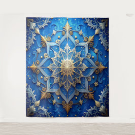 Decoratieve Blauwe Gouden Feest Achtergrond Wandkleed