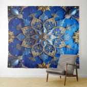 Decoratieve Blauwe Gouden Feest Achtergrond Wandkleed (In Situ (horizontaal))