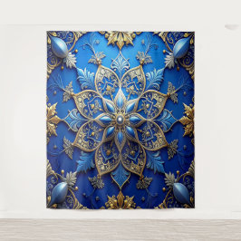 Decoratieve Blauwe Gouden Feest Achtergrond Wandkleed