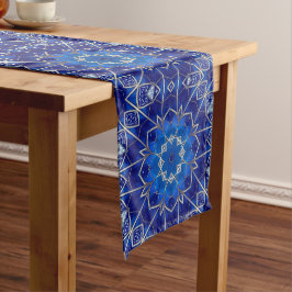 Decoratieve blauwe kersttafelloper medium tafelloper