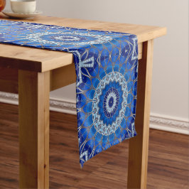 Decoratieve blauwe kersttafelloper medium tafelloper