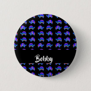 Decoratieve blauwe schildpadden ronde button 5,7 cm