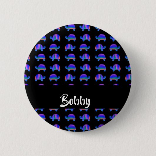 Decoratieve blauwe schildpadden ronde button 5,7 cm (Voorkant)