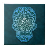 Decoratieve blauwe suikerschedel tegeltje (Voorkant)
