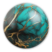 Decoratieve Blauwgroen gouden marmeren bol Keramische Knop (Voorkant)