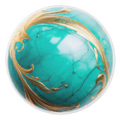 Decoratieve Blauwgroen Marmeren Goud Geschilderde  Keramische Knop (Voorkant)