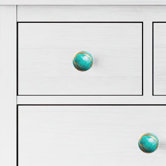 Decoratieve Blauwgroen Marmeren Goud Geschilderde  Keramische Knop
