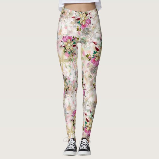Decoratieve bloem naadloos met gele parel leggings (Voorkant)