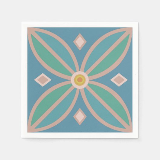 Decoratieve bloem teals en roze servet (Voorkant)