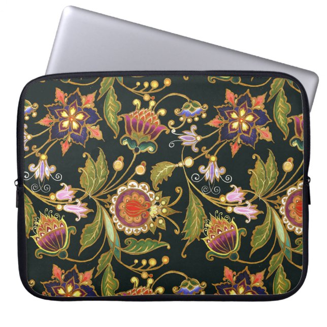 Decoratieve Bloemen: Acryl Gouden Paarse. Laptop Sleeve (Voorkant)