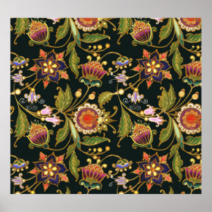 Decoratieve Bloemen: Acryl Gouden Paarse. Poster