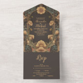 Decoratieve Bloemen Art Nouveau bruiloft All In One Uitnodiging (Binnen)