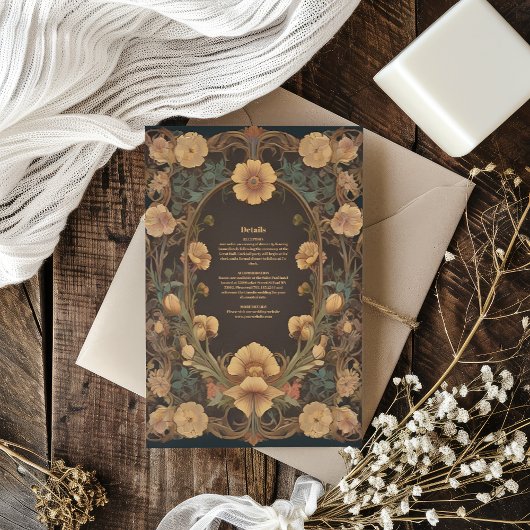 Decoratieve Bloemen Art Nouveau bruiloft Informatiekaartje