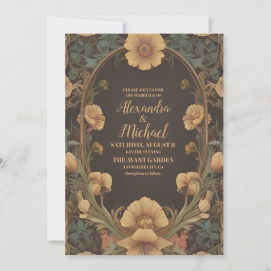 Decoratieve Bloemen Art Nouveau bruiloft Kaart (Voorkant)