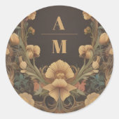 Decoratieve Bloemen Art Nouveau bruiloft Ronde Sticker (Voorkant)