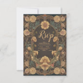 Decoratieve Bloemen Art Nouveau bruiloft RSVP Kaartje (Voorkant)