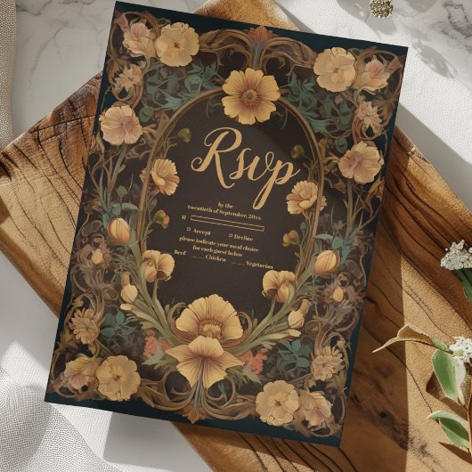 Decoratieve Bloemen Art Nouveau bruiloft RSVP Kaartje